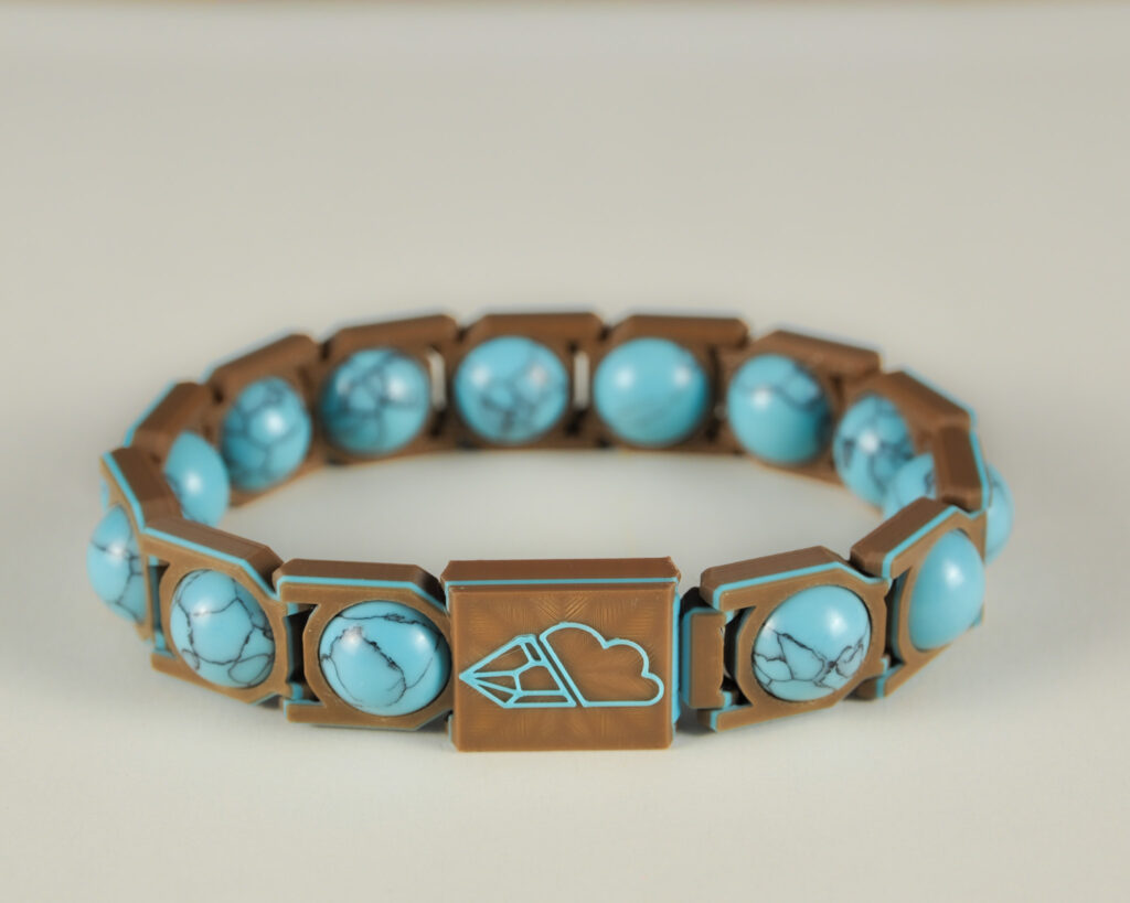 Blue turquoise sphere bracelet in turquoise and brown, front view