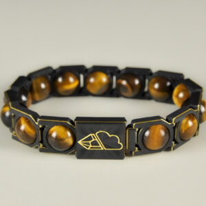 Tiger’s eye sphere bracelet in gold and black, front view